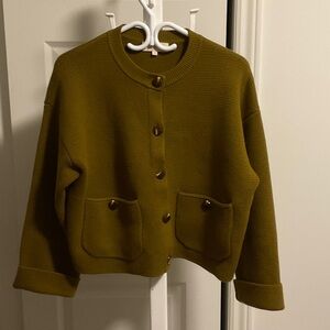 Sezane Valerio Olive Green Button-Front Jacket